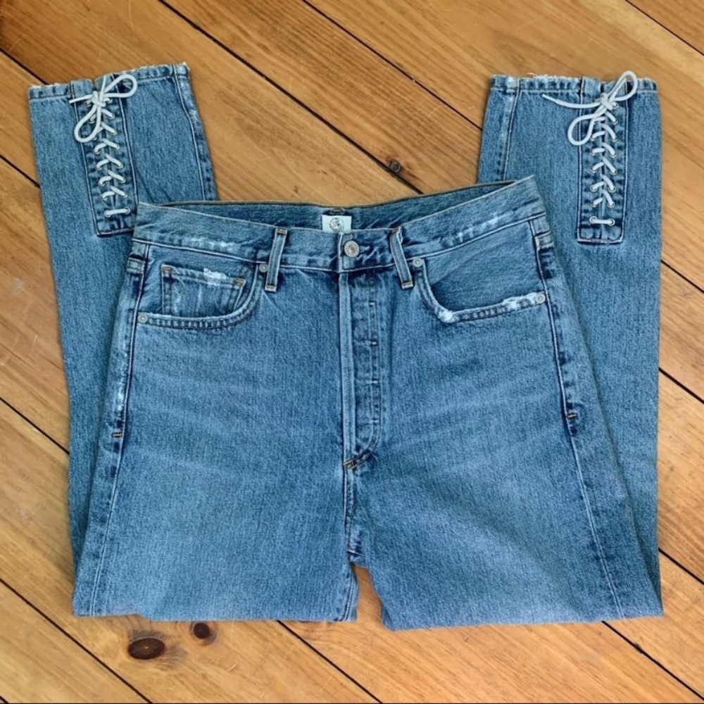 New Citizens of Humanity Olivia Lace Up Ankle Blue Denim Straight Retro Jeans 29